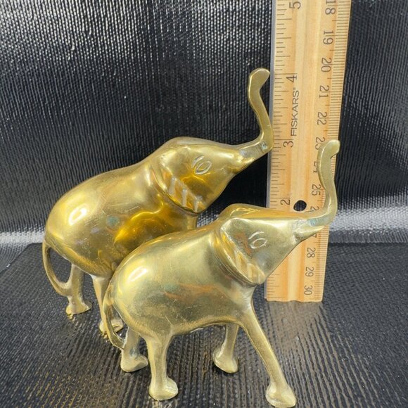 Vintage 1980s Heavy Metal Brass Elephant Figurine Set 2 Figure Decorative VTG - Picture 5 of 13